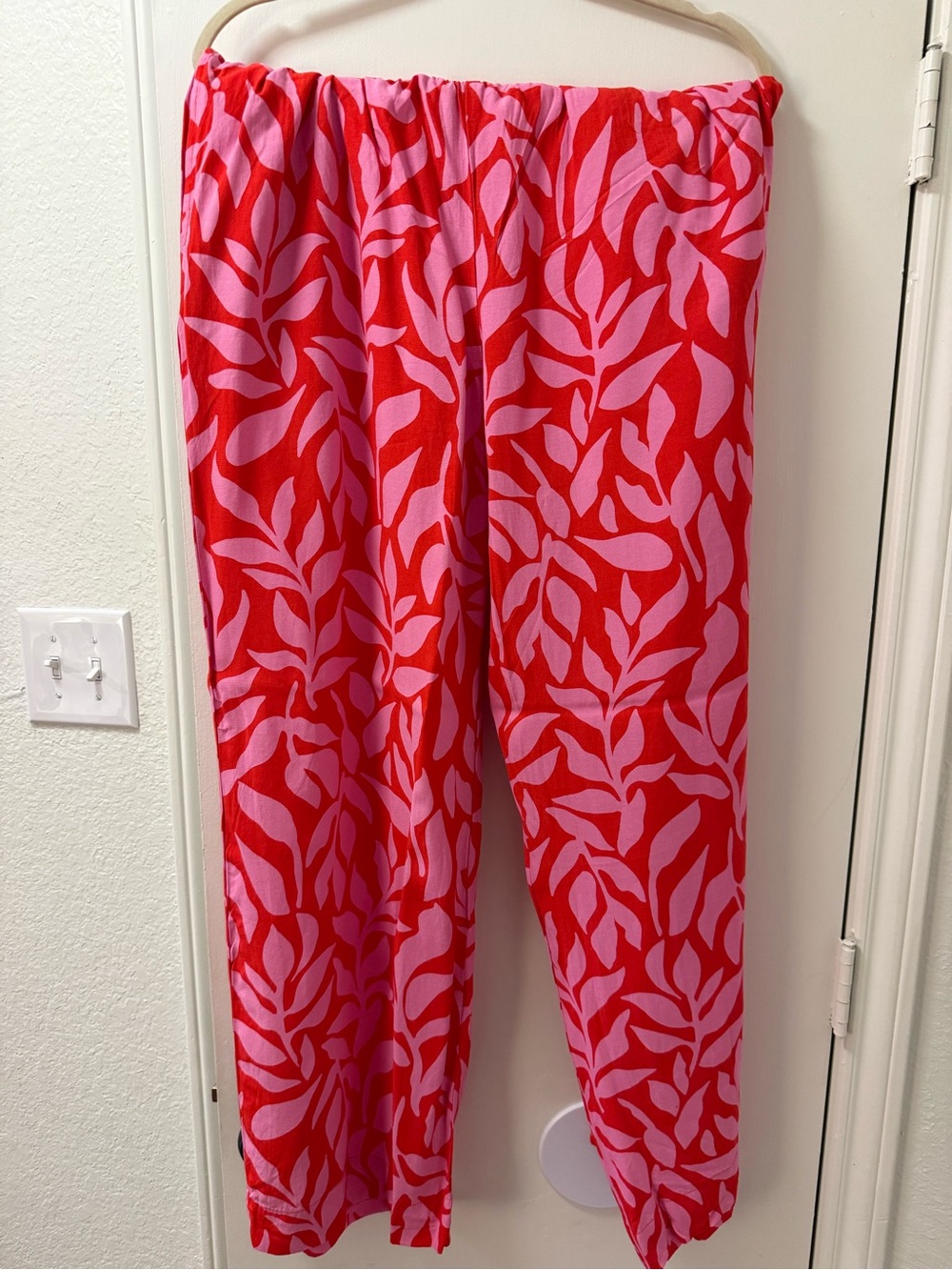 Target Red & Pink Leaf-Print Wide Leg Track Pants